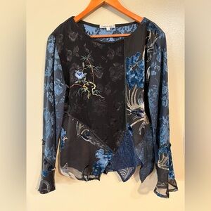 Spencer Alexis Whimsical Velvet Burnout Y2K Patch Work Bell Sleeve Top 6